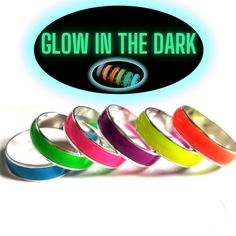 Glow in the dark rings are back! Super bright colours in the day and super bright glowing in the dark. Ideal for party-nightclubs-festivals or just a bit of fun!. Makes a great unique gift for birthdays-anniversaries -valentines-Christmas or just a treat for yourself!  Simply wear the ring all day and when it gets dark watch it GLOW! 0r if you want an even brighter glow hold a light over the ring for a few seconds to get a boost in the dark (The touch light on any mobile phone works great) Alway Colourful Rings, Glow Ring, Glowing In The Dark, Dark Rings, Nightclub Party, Ring Bag, Rave Festival, Bright Colours, Unique Cards