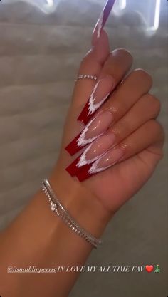 Unique Acrylic Nails Winter, Long Holiday Nails, Dope Christmas Nails, Red Birthday Nails, Nails Tech, Nail Goals, Acrylic Toes, Long Acrylic Nail Designs, Drip Nails