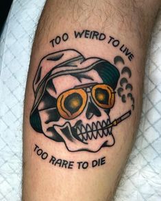 Skeleton Cheers Tattoo, Weird Traditional Tattoo Flash, Funny Traditional Tattoo Old School, Music American Traditional Tattoo, Men Traditional Tattoo Ideas, Dude Sweet Tattoo, Fear And Loathing Tattoo, M M Tattoo, Hot Mulligan Tattoo