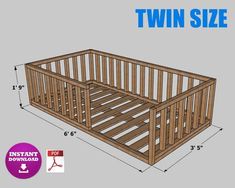 a wooden bed frame is shown with measurements for the size and width to make it look like