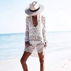 Sexy Crochet Beach Cover up Crochet Beach Dress, Sun Protective Clothing, White Swimwear, Boho Beach Dress, Beach Coverup Dress, Crochet Cover Up, Beach Dresses Summer, Boho Summer Dresses, Swimwear Dress