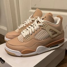 Worn Once, Only Signs Of Wear Are The Soles. Other Than That, Perfect Condition. No Creasing. Box And Alternate Laces Included. Tan Jordan 4’s, Tan Jordans, Jordan 4 Retro Shimmer, Jordan Shoes Women, Jordan 4’s, Jordan 4s, Womens Air Jordans, Jordan 4 Retro, Womens Jordans