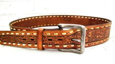 Western Tooled Leather Belt Vintage Womens belt|for|women accessorie brown leather belt cowgirl belt Western Style Brown Belt For Rodeo, Western Brown Belt For Western-themed Events, Western Style Brown Belt For Western-themed Events, Vintage Brown Belt For Western-themed Events, Brown Western Belt For Western-themed Events, Western Brown Belts And Suspenders With Antique Buckle, Brown Belt With Antique Buckle For Ranch, Embroidered Brown Belt Buckle For Rodeo, Brown Embroidered Belt Buckles For Western-themed Events