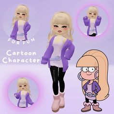 the cartoon character is dressed in all different outfits and looks like she has blonde hair