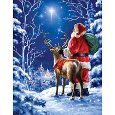 a painting of santa claus and his reindeer in the snow