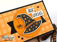 a handmade halloween card with the words best witches on it and a witch's hat