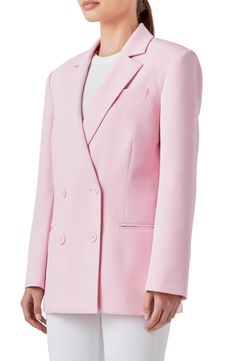 Upgrade your blazer game with this boxy double-breasted style framed by polished notched lapels. Notched lapels Lined 97% polyester, 3% spandex Hand wash, dry flat Imported Pink Notch Lapel Blazer Dress For Work, Pink Double Breasted Notch Lapel Suit For Work, Pink Double Breasted Suit With Notch Lapel For Work, Pink Double-breasted Blazer For Work, Pink Double-breasted Blazer With Lapel Collar, Pink Double-breasted Business Blazer, Pink Double-breasted Blazer For Business, Formal Pink Double-breasted Blazer, Pink Double-breasted Blazer Dress For Work