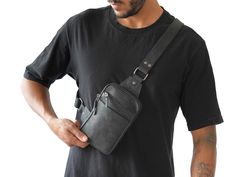 Mens Waist Bag, Leather Shoulder Bag Men, Mens Crossbody Bag, Large Crossbody Bags, Crossbody Bags For Travel, Leather Sling Bag, Leather Fanny Pack, Black Leather Crossbody Bag, Messenger Bag Men