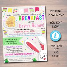 this is an easter bunny breakfast flyer