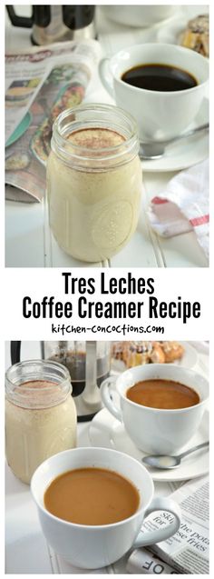 coffee creamer recipe with two cups of coffee on the side and another cup full of coffee