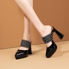 As low as US$62.00 High Heel Heels With Rhinestone Rivets, Elegant Heels With Rhinestone Rivets, Formal Rhinestone Rivets Heels, Sandals For Women, Chunky Heel, Chunky Heels, Block Heels, 4 Inch, Womens Sandals