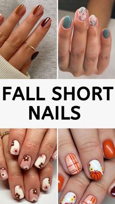 October Nails 2024 Short, Cute Fall Nails Short Square, Floral Nails Fall, Colourful Nail Art Designs, Nail Shapes Short Nails, Nail Prints Designs, Cute Autumn Nails Short, Cute Autumn Nail Designs, Short Fall Nail Inspo 2024