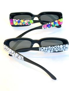 These sunglasses are unique, stylish and just the perfect gift! The beading on the stems makes them so cute and trendy.  You can customized what color beading you would like on the stems. Take a look at the beading color chart to select your colors.   Return Policy: As these sunglasses are customized products, we do not accept returns or exchanges unless there is a misspelling, we will send a corrected item at no additional charge. Fun Handmade Sunglasses For Party, Fun Handmade Sunglasses For Parties, Trendy Handmade Sunglasses For Party, Trendy Handmade Sunglasses For Parties, Handmade Sunglasses For Summer Parties, Bedazzled Sunglasses, Birthday Sunglasses, Custom Birthday Gifts, Customized Products