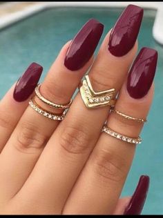 Wine Color Nails, Red Nail Art Designs, Patrick Nagel, Dark Red Nails, Wine Nails, Maroon Nails, Red Nail Art, Red Acrylic Nails