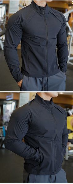 Outdoor Sports & Fitness Workout Men's Jacket - Men's Fitness Apparel, Men's Hoodies & Jackets | Vivinch Gym Jacket Men, Long Sleeve Windproof Windbreaker For Gym, Windproof Sportswear Windbreaker For Gym, Black Nylon Track Jacket For Gym, High Stretch Casual Outerwear For Training, Black Breathable Long Sleeve Windbreaker, Breathable Techwear Activewear For Gym, Athleisure Windproof Track Jacket For Sports, Black Stretch Track Jacket For Outdoor Activities