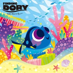 the finding dory movie poster with an image of a blue fish and corals