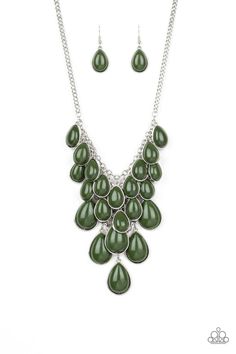 Shop Til You TEARDROP - Green Paparazzi Necklace, Paparazzi Accessories, Bling by JessieK Mesh, Beads, Chain, Green