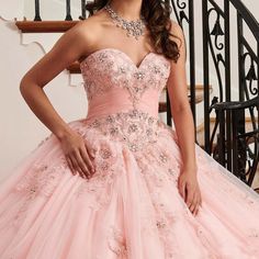 Pink Strapless Lace Applique Beads Ball Gown Quinceanera Dress