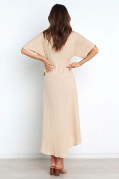 Elegant Fashion V-neck Lace-up Women Summer Dress New Female Casual High Waist Solid Color Short Sleeve A-line Soft Dresses V-neck Maxi Dress For Summer Daywear, Summer V-neck Maxi Dress For Daywear, Maxi Length V-neck Dress For Summer Daywear, Summer Maxi Length V-neck Dress For Daywear, Beige V-neck Dress For Summer, Solid Color V-neck Dress For Daywear, Chic Longline Vacation Dress, Chic Longline Dress For Vacation, Solid Color Shift Midi Dress For Vacation