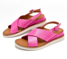 These leather sandals are both comfortable and cute with a buckled backstrap and a cushioned footbed. From Miz Mooz. Pink Slingback Sandals With Buckle Closure For Summer, Pink Slingback Sandals With Adjustable Strap, Summer Double Strap Slingback Sandals With Cushioned Footbed, Pink Leather Footbed Sandals With Buckle Closure, Pink Open Toe Sandals With Leather Footbed, Spring Double Strap Slingback Sandals With Leather Footbed, Spring Footbed Sandals With Adjustable Single Toe Strap, Pink Leather Footbed Sandals For Spring, Spring T-strap Sandals With Double Adjustable Straps