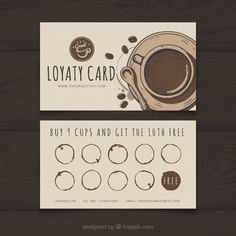 two business cards with coffee cups and the words lovaty card written on them