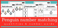 penguin number matching worksheets with the words penguins and numbers