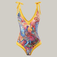 Embrace timeless elegance with our French Vintage Swimsuit Set. Featuring a chic animal and colorblock all-over print, this multicolor two-piece set includes a stylish knot detail. The wireless bra and strap neckline ensure comfort and support, while the natural skirt bottom adds a vintage flair. Made from high-stretch fabric, this long-length swimsuit offers a perfect fit and freedom of movement. Ideal for those seeking a classic, sophisticated look by the water. Material: Polyester Composition Chic Multicolor Printed Swimwear, Fitted Multicolor Swimwear With Character Print, Fitted Multicolor Swimwear With Built-in Bra, Multicolor Ruffled One-piece Swimwear, One-piece Swimwear With Vibrant Print For Beach, Vintage Swimsuit, Swimsuit Set, Wireless Bra, Plus Size Shopping