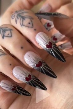 Sacred Heart Nails, Ongles Goth, Unghie Nail Art, Witchy Nails, Edgy Nails