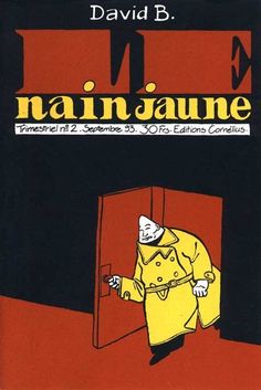 a book cover with an image of a man in a yellow coat entering a door