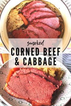 corned beef and cabbage in a pot with text overlay