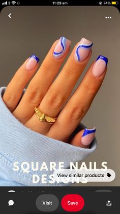 Blue Prom Nails, Turkey Nails, Royal Blue Nails, Dark Blue Nails, Fall Gel Nails, Square Nail Designs, Fancy Nails Designs, Cute Gel Nails