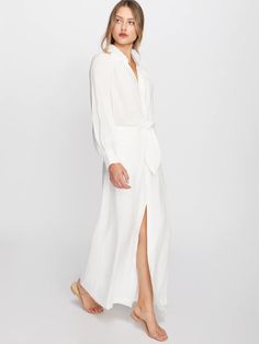 Women's Madsen Maxi Dress in Salt White Elegant Button-up Dress With Cuffed Sleeves, Elegant V-neck Relaxed Fit Shirt Dress, Elegant Shirt Dress With Button Cuffs And Spread Collar, Elegant Shirt Dress With Spread Collar And Button Cuffs, Elegant Collared Shirt Dress With Cuffed Sleeves, Elegant Long Sleeve Dress With Cuffed Sleeves, Elegant Button-up Shirt Dress With Cuffed Sleeves, Elegant Cuffed Sleeves Shirt Dress For Work, Elegant Shirt Dress With Cuffed Sleeves For Work