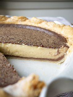 a piece of pie sitting on top of a white plate