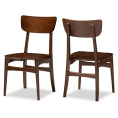 two wooden chairs side by side on a white background