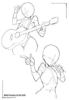 a drawing of two people playing instruments