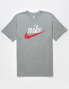 Nike Sportswear Futura Ii Tee. This Classic Cotton Tee With Our Heritage Nike Script Logo Gives You Soft Comfort For Casual, Everyday Wear. A Slight Puff To The Swoosh Print Adds A Dose Of Texture And Nostalgia. Lightweight Cotton Fabric Feels Soft And Comfortable For Casual, Everyday Wear. Relaxed Through The Shoulders, Chest And Body For An Athletic Fit You Can Layer. Ribbed Collar. 100% Cotton. Machine Wash. Imported. Sporty Logo T-shirt For Sports, Nike Sports T-shirt With Logo, Spring Gym T-shirt With Crew Neck, Spring Letter Print Activewear, Spring Letter Print Sportswear, Nike Athletic Heather Tops For Sports, Nike Athletic Heather Tops For Sports Season, Nike Tops In Athletic Heather For Sports Season, Nike Athletic Heather Sportswear Tops