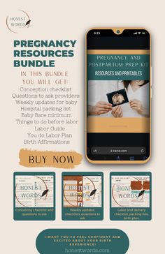 an advertisement for a website with the words, pregancy and resources bundles on it