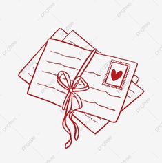 two envelopes tied with a ribbon and a heart on the top one is drawn in red ink