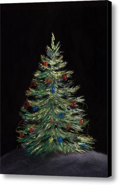 a painting of a christmas tree in the dark