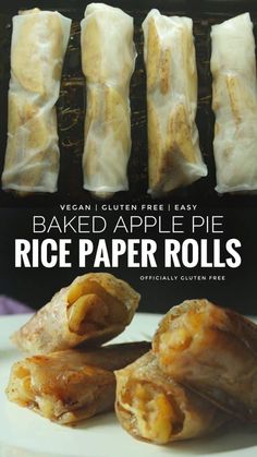 baked apple pie rice paper rolls on a plate