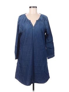 CALVIN KLEIN JEANS Casual Dress Size: Medium Blue Dresses - used. 100% COTTON, Popover, V Neck, Short, 3/4 Sleeve | CALVIN KLEIN JEANS Casual Dress - Popover: Blue Dresses - Used - Size Medium Casual Long Sleeve Medium Wash Dress, Casual Dark Wash V-neck Dress, Long Sleeve Indigo Denim Dress, Blue Denim Long Sleeve Dress, Casual Long Sleeve Dark Colored Dress, Long Sleeve Medium Wash Cotton Dress, Denim Blue Long Sleeve Dress With Relaxed Fit, Denim Blue Relaxed Fit Long Sleeve Dress, Relaxed Fit Long Sleeve Denim Blue Dress