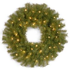 a christmas wreath with lights on it