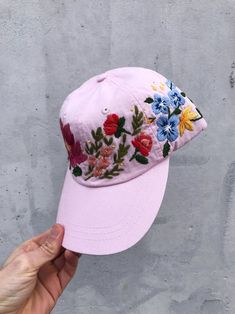 Hand embroidered baseball cap with flowers Personalized gift | Etsy Pink Baseball Cap With Embroidered Logo, Pink Visor Baseball Cap With Embroidered Logo, Pink Summer Baseball Cap Dad Hat, Pink Baseball Cap Style Dad Hat For Summer, Pink Curved Visor Hat For Summer, Spring Floral Print Cap, Pink Dad Hat Snapback For Spring, Pink Baseball Cap With Curved Visor For Summer, Pink Snapback Dad Hat For Spring