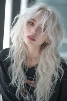 Shaggy Mullet, Long White Hair, Platinum Hair, Mullet Hairstyle, Long Wavy Hair, Hair Reference, Prom Hair