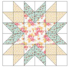 an image of a flowered star quilt pattern on a white background with pink, yellow and green flowers