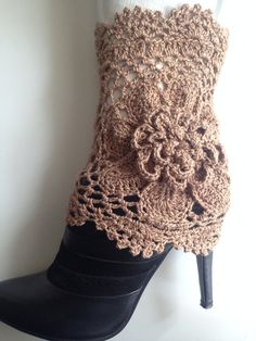 Crochet Cream Gold Sparkle Boot Cuffs with Flower, Leg Warmers, Spring Fashion Accessories on Etsy, $35.00 Cuffs Diy, Fall Fashion Accessories, Knitted Blouse