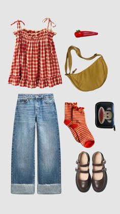 an assortment of clothing and accessories including shoes