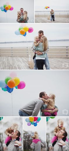 a man and woman kissing while holding balloons