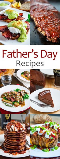 father's day recipe collage with pancakes and other desserts on the table