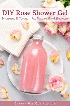 Shower Gel Recipe, All Natural Body Wash, Homemade Shower Gel, Rose Shower Gel, Rose Body Wash, Body Wash Recipe, Diy Body Wash, Homemade Body Wash, Natural Body Wash